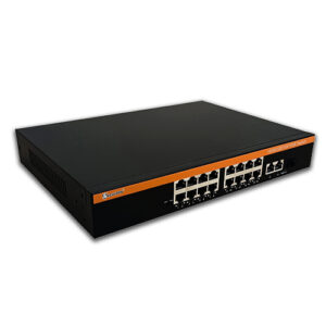 Secuview 200W 16-Port Gigabit PoE Switch with 2 Uplink + 1 SFP Ports.