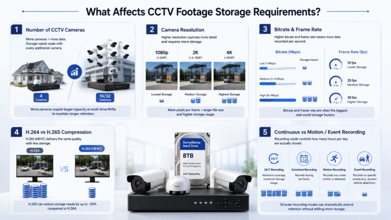 Factors affecting CCTV footage storage requirements