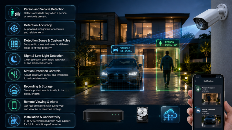 AI smart detection camera with person and vehicle detection features