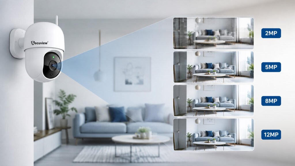 Indoor CCTV camera resolution comparison from 2MP to 12MP