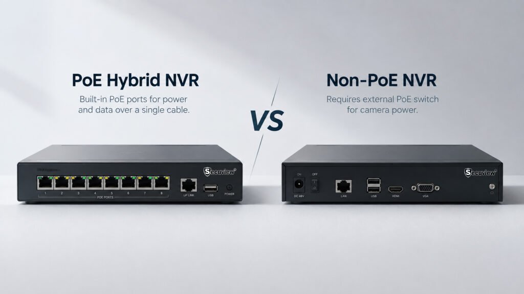 PoE Hybrid NVR vs Non-PoE NVR comparison for IP CCTV systems