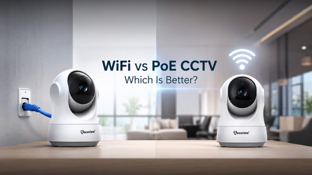 WiFi vs PoE indoor CCTV cameras comparing wired and wireless security camera connections